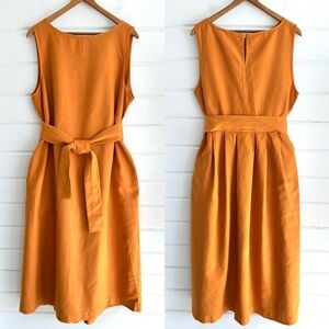 TOAST UK Linen/Cotton Sleeveless Dress w/ Tie Belt and Back Pleats -UK 16/US 12
